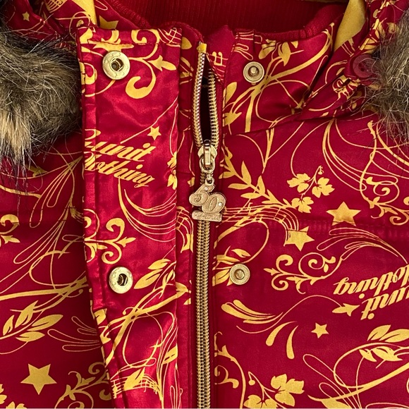 G-Unit Faux Fur Trim Hooded Long Sleeves Gold & Red Puffer Jacket Girl’s Size M - Picture 6 of 15